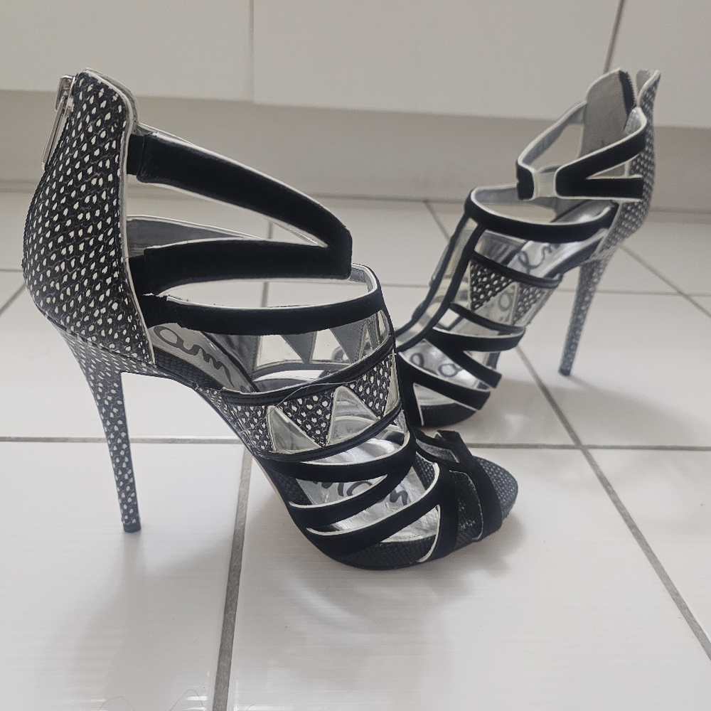NWT Black and White and clear Sam Edelman geometric 5 inch heels, Sz 9.5
